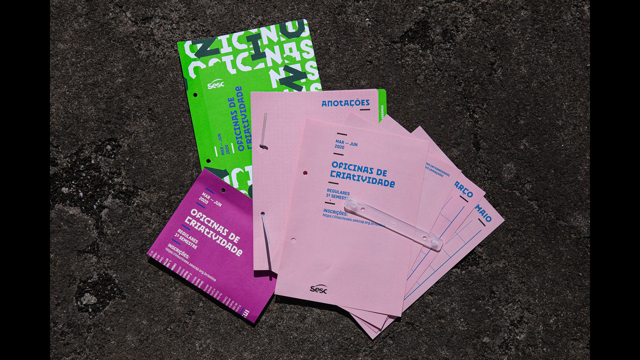 Projeto gráfico Oficinas de Criatividade do Sesc Pompeia 2020 - 2020 - Daó + Giulia Fagundes