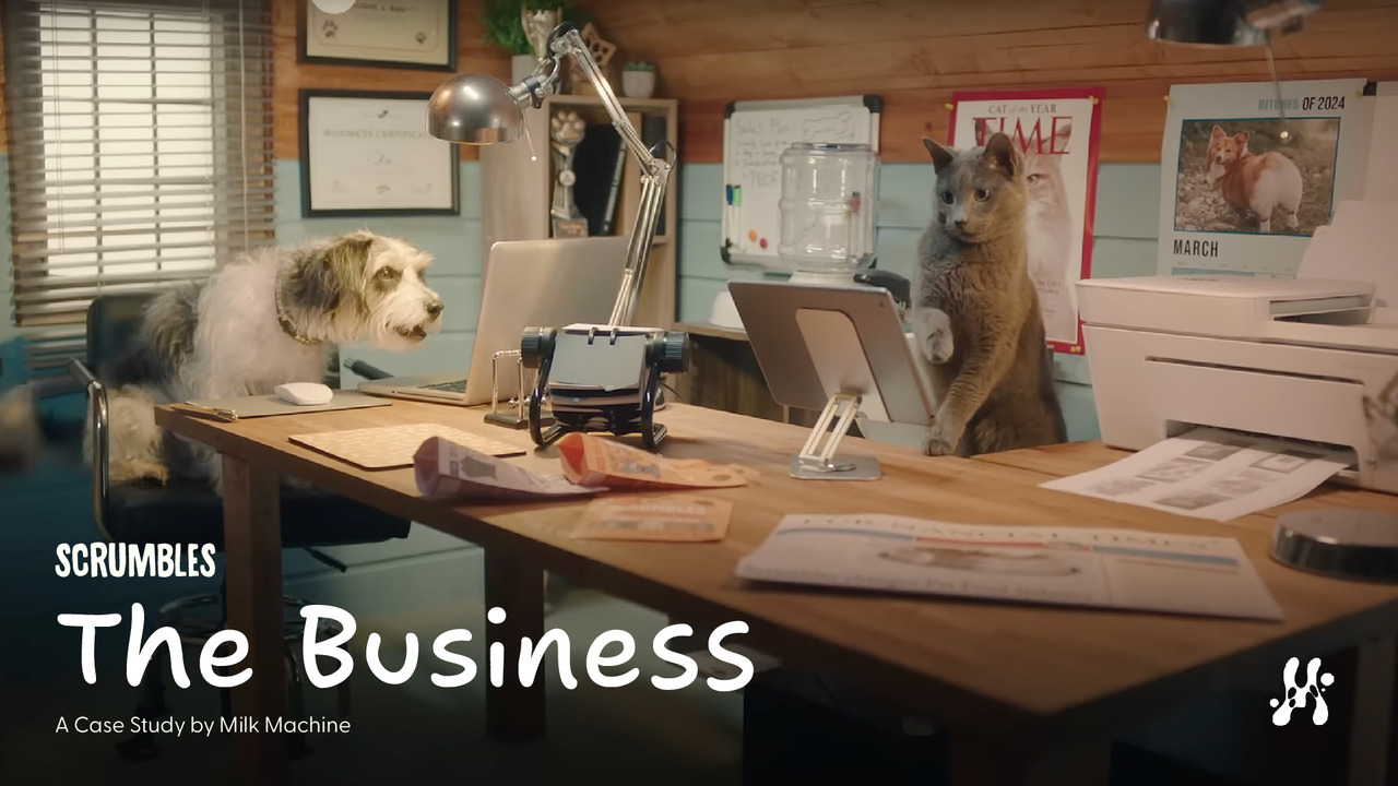 The Business - Mad Cow Films - MadCow / Milk Machine partnered with Scrumbles, a fast-growing gut-friendly pet food brand, to create a humorous TV campaign that resonated with its target audience. Centred around the quirky concept of pets ‘taking care of their business,’ the campaign boosted brand awareness, highlighted the brand’s core benefits, and ranked in the top 5% of ITV ads for long-term brand growth.