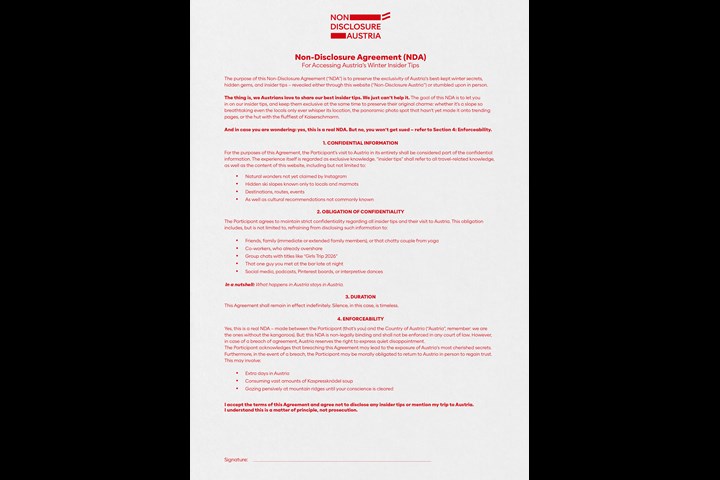 NON DISCLOSURE AUSTRIA - Tourism - Austria Tourism