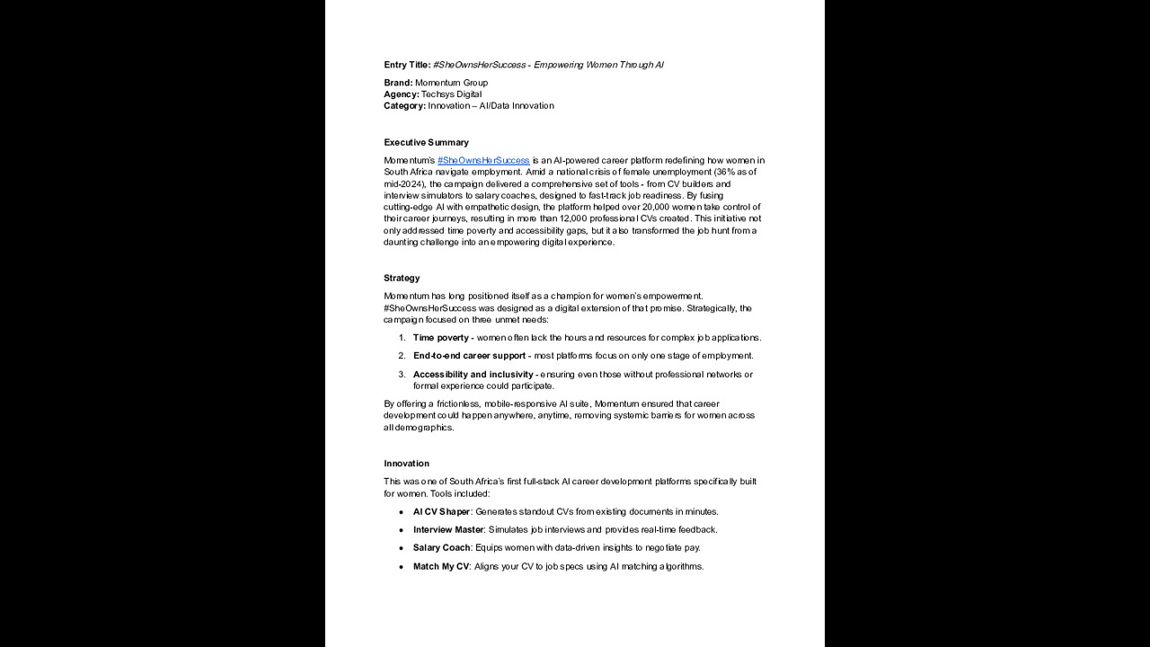 #SheOwnsHerSuccess - Empowering Women Through AI - AI-Powered CV Generator Suite - Momentum Group