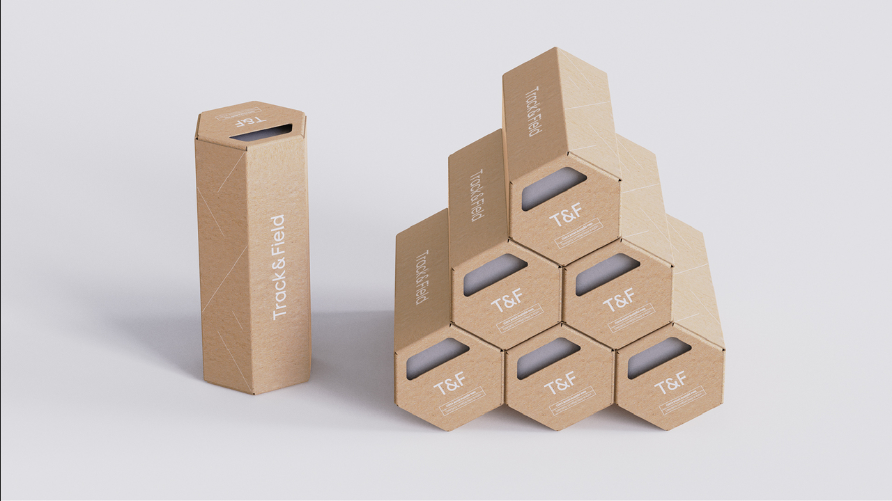 Embalagens sustentáveis Track&Field - 2022 - Time FutureBrand Design gráfico: Amanda Oliveira Arnaldo Bastos Felipe Luz Gianlucca Segato Design de produto: Daniel Yaginuma Produção gráfica: Everton Silva Antilhas